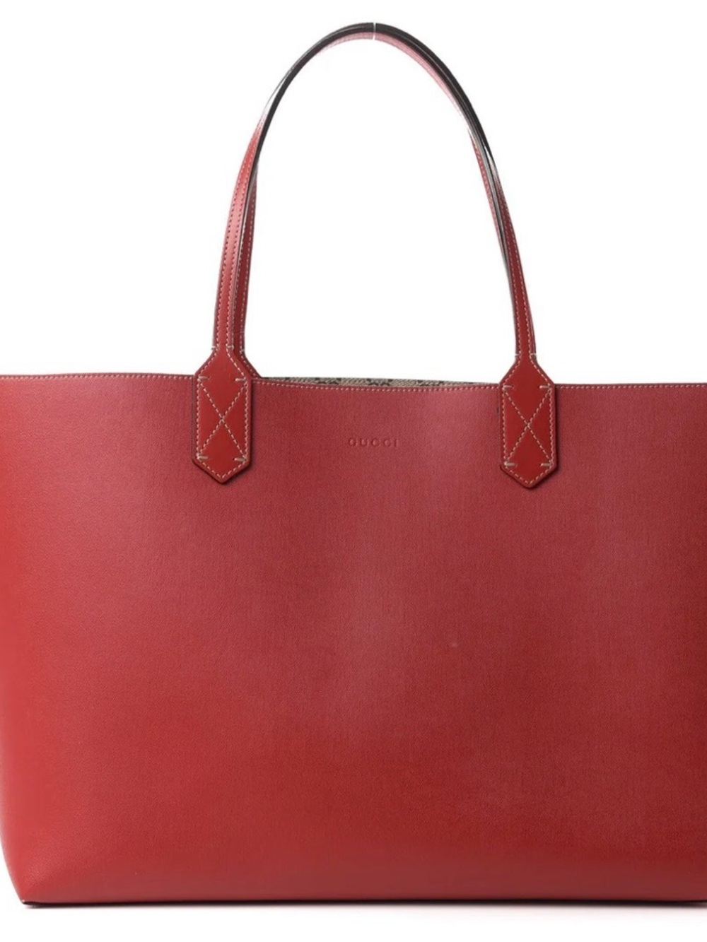 Gucci Beige GG Supreme Canvas Tote with Red Leather Handles - Picture 6 of 9